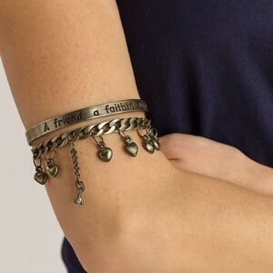 Boutique Set of 2 Charm Bangle Bracelets Silver